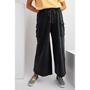 Game On Cropped Cargo Wide Leg Pant in Black